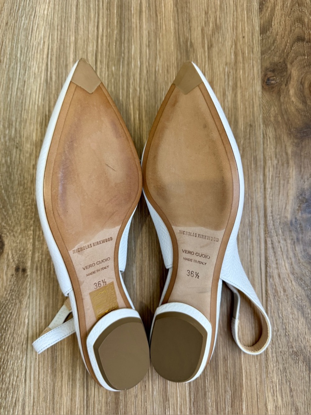 Nicholas Kirkwood White Leather Slingback Flats Pointed Toe Size 36.5 - Picture 5 of 7